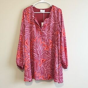 NWT Adrienne Palm Print Long Sleeve Shift Dress